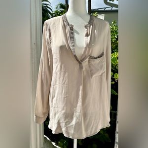 NWOT Rory Beca Long Sleeve Beaded Silk Blouse Size Large